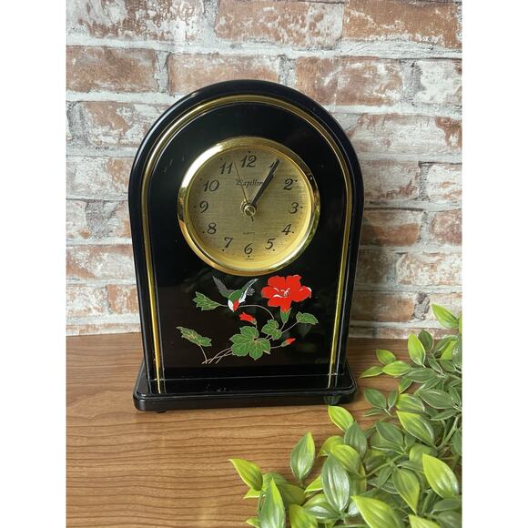 Vintage 1980s Papillon Quartz Mantel Table Clock Black Lacquer Clock Dome Shape - Picture 12 of 12